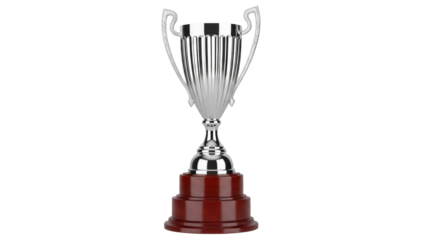Shiny silver trophy cup isolated PNG, award prize for winning competition or championship on transparent background