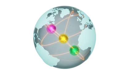 Global network concept PNG isolated on transparent background, world connection with pink yellow and green nodes for communication