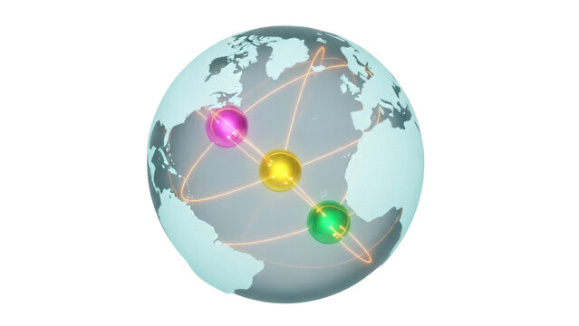 Global network concept PNG isolated on transparent background, world connection with pink yellow and green nodes for communication - Powered by Adobe