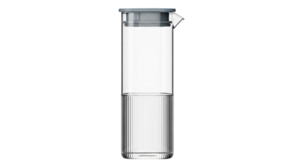 Elegant glass water pitcher with ribbed design isolated PNG, modern carafe for serving drinks on transparent background