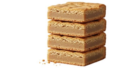 Stack of four butterscotch blondies isolated PNG, delicious dessert bars with a rich and sweet flavor for bakery and confectionery concepts