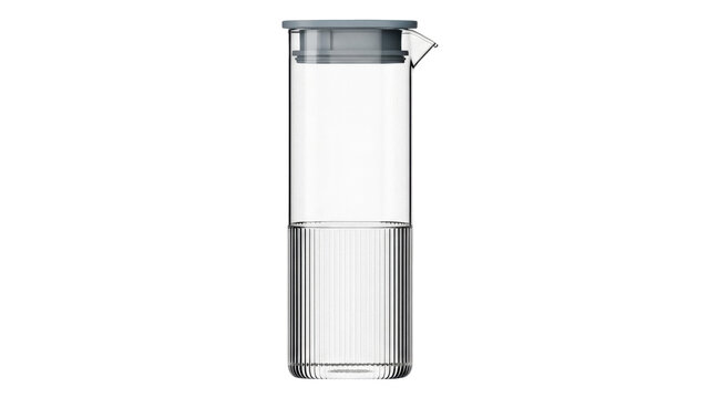 Elegant glass water pitcher with ribbed design isolated PNG, modern carafe for serving drinks on transparent background