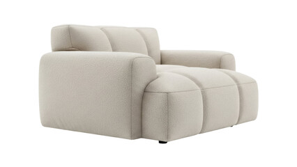 Obraz premium Modern beige boucle armchair isolated PNG on transparent background, stylish single sofa for living room and interior design projects