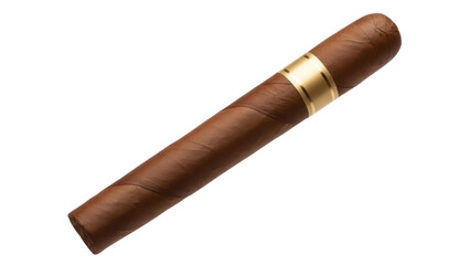Hand-rolled brown cigar with gold band isolated PNG, premium tobacco product for relaxation and luxury lifestyle themes