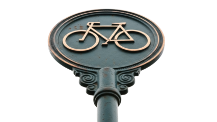Green bicycle sign isolated PNG on transparent background, bike lane symbol for transportation and recreation, cycling route marker