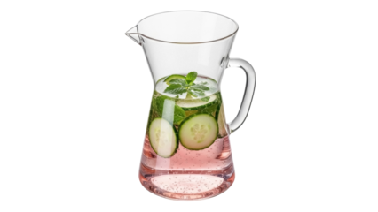 Glass pitcher with cucumber and mint infused water isolated PNG, refreshing summer drink for healthy lifestyle and detox