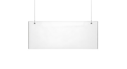 Blank white rectangular sign hanging from a string, ready for custom text or graphic display, isolated on white background