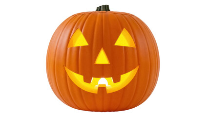 Fototapeta premium Glowing jack-o -lantern isolated PNG, carved pumpkin with scary face for Halloween decoration and autumn holiday celebration