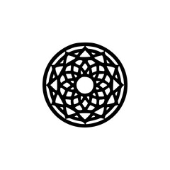 Geometric Mandala Silhouette Logo in Minimal Black and White Vector Style