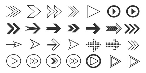 Collection of arrow and play icons