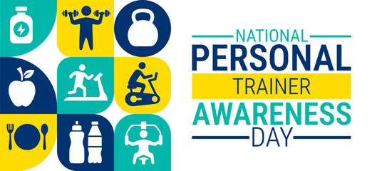 National Personal Trainer Awareness Day background, banner, card or poster design template is observed every year during January, to raise awareness about the mission. Vector illustration.