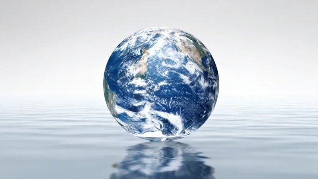 Global Serenity: The Earth floats serenely, mirrored in the still water. An elegant depiction of our planet's beauty and the interconnectedness of all life.