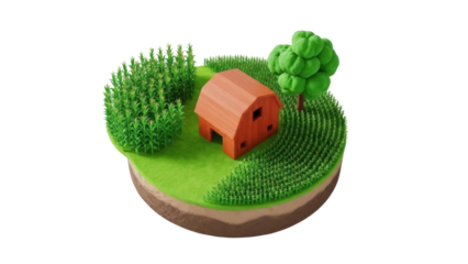 Cartoon farm with barn and cornfield isolated PNG, idyllic rural scene on transparent background, agriculture and countryside concept