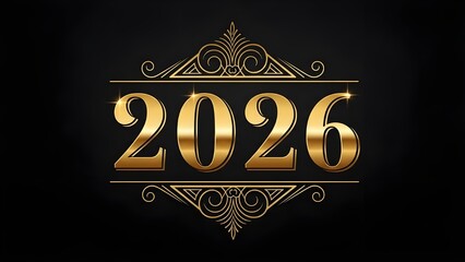 Golden 2026 logo with ornate design elements on black background