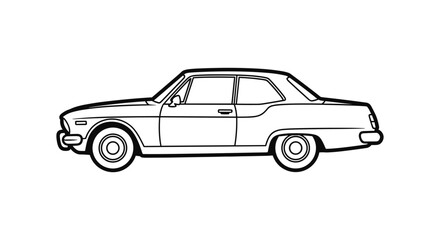 Classic car outline in black and white featuring retro sedan design