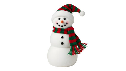 Isolated Christmas Snowman Figurine with Red and Green Striped Hat and Scarf