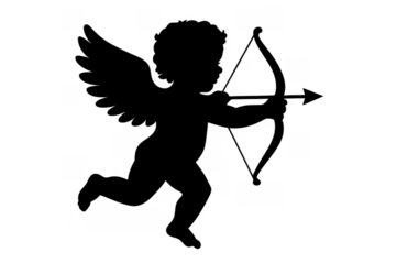 Cupid cherub silhouette shooting arrow for love