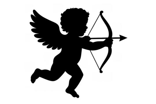 Cupid cherub silhouette shooting arrow for love - Powered by Adobe