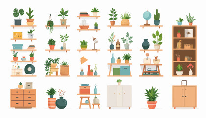 Naklejka premium Collection of plants and planters displayed.