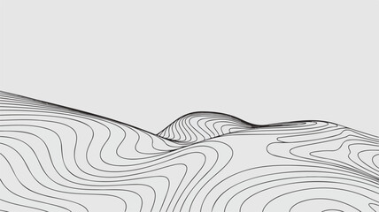 Abstract wavy lines creating illusion of landscape topography contour map on light background, minimalist wireframe art © MDMUKTADIR
