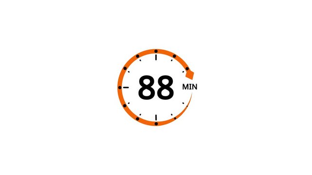 Orange circle timer with black number 88 and M symbol on white background clock countdown