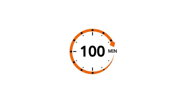 Circular timer icon with 100 M text and orange accent on white background clock