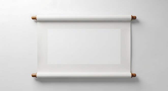 Blank white scroll unrolled with wooden ends, offering a clean, traditional canvas for text or design, isolated on white background