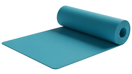 Teal colored yoga mat isolated on transparent background