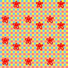 Gingham pattern with red flowers. For digital wallpapers, textile prints, and social media backgrounds