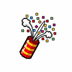 Obraz premium Pixel Art Party Popper Exploding Confetti Icon perfect for website banner, social media post, app icon, game asset, greeting card, presentation, blog graphic,
