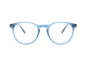 Light blue eyeglasses with clear lenses on transparent background