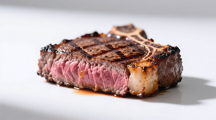 cooked ribeye steak isolated on white background