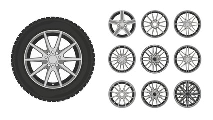 Diverse Designs of Automotive Wheels and Rims for Transport and Technology Concepts