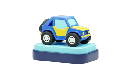 3D Cartoon Car on a Blue Base - Isolated