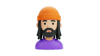 3D Cartoon Man with Orange Beanie and Beard