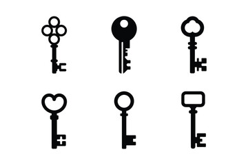 Vintage and modern door key silhouettes for security concepts