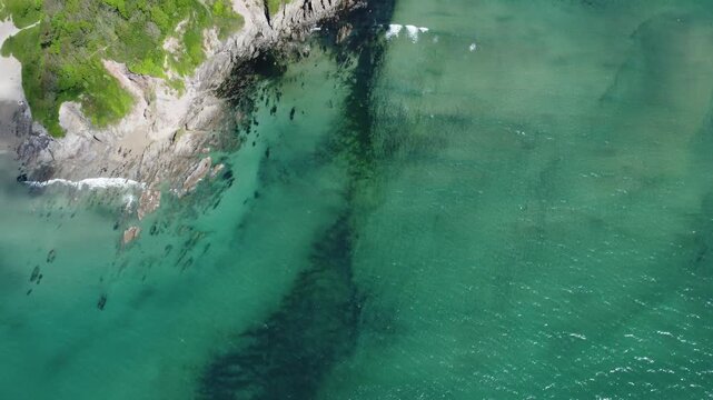 Top-Down Aerial Drone Shot of Mothecombe Beach and Estuary, South Devon, England
