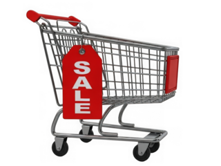 Shopping cart with sale tag isolated on transparent background