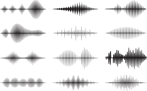 Collection of sound wave patterns and audio waveforms