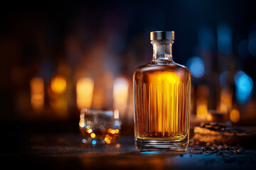 Whiskey bottle photographed in studio with softbox lighting, clean background and sharp focus for luxury branding