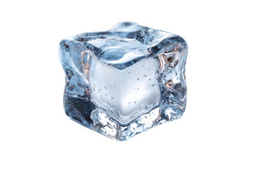 Crystal clear melting ice cube with unique texture and refreshing blue hue, isolated, perfect for cool drinks. isolated on transparent background
