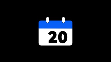 Calendar icon - day 20 animation, calendar with date concept background.