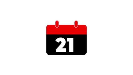 21 date calendar icon Animation with transparent background. Flat calendar icon monthly, important date, meting date, Simple calendar with date concept. Date Calendar icon concept animation