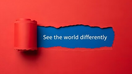 Revealing the unexpected truth behind the torn red paper revealing a bright blue background with white text inspiring new perspectives
