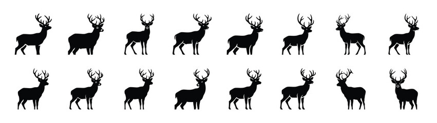 deer icons collection. Animal icon set. Isolated on White background