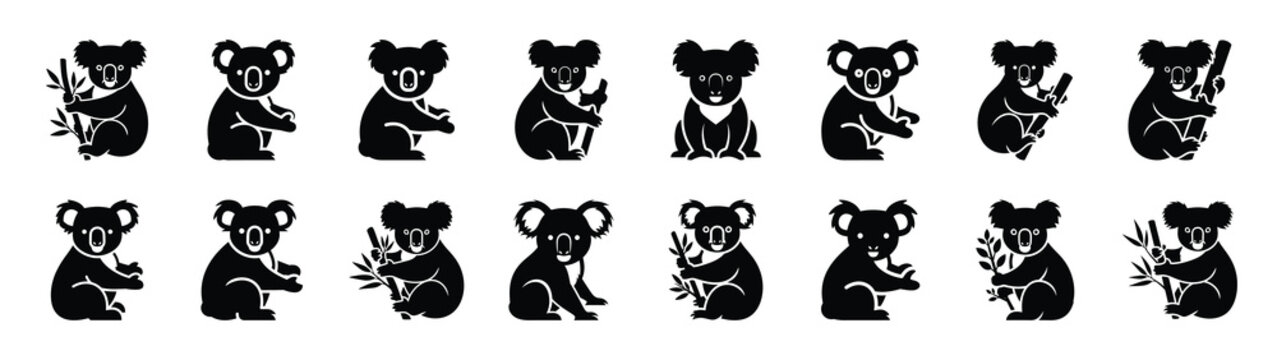 koala icons collection. Animal icon set. Isolated on White background