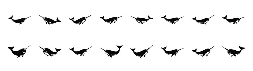narwhal icons collection. Animal icon set. Isolated on White background © Gajendro