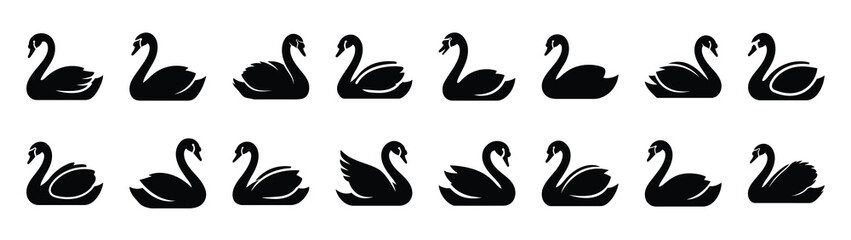 swan icons collection. Animal icon set. Isolated on White background