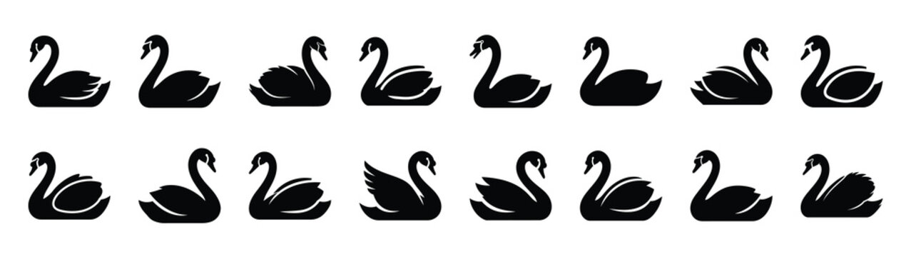 swan icons collection. Animal icon set. Isolated on White background