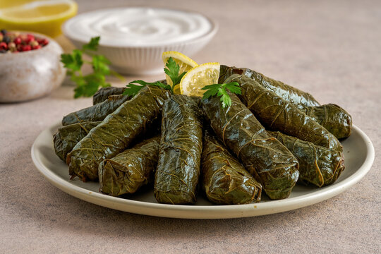 Dolma, stuffed grape leaves with rice and meat